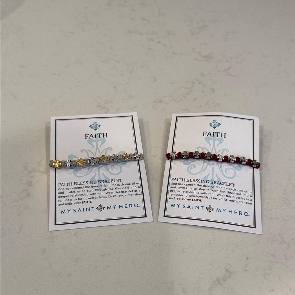 My Saint My Hero -Faith Blessing Bracelet Set - Gold and Cranberry set of 2